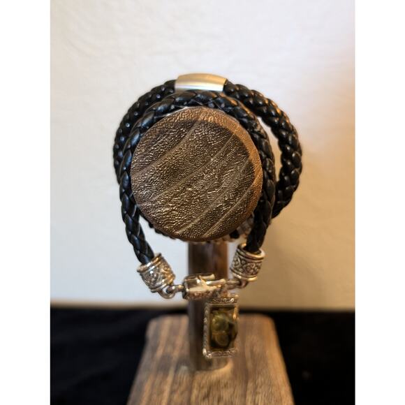 Unbranded Jewelry - Two Braided Leather Silver Tone Metal Bracelets